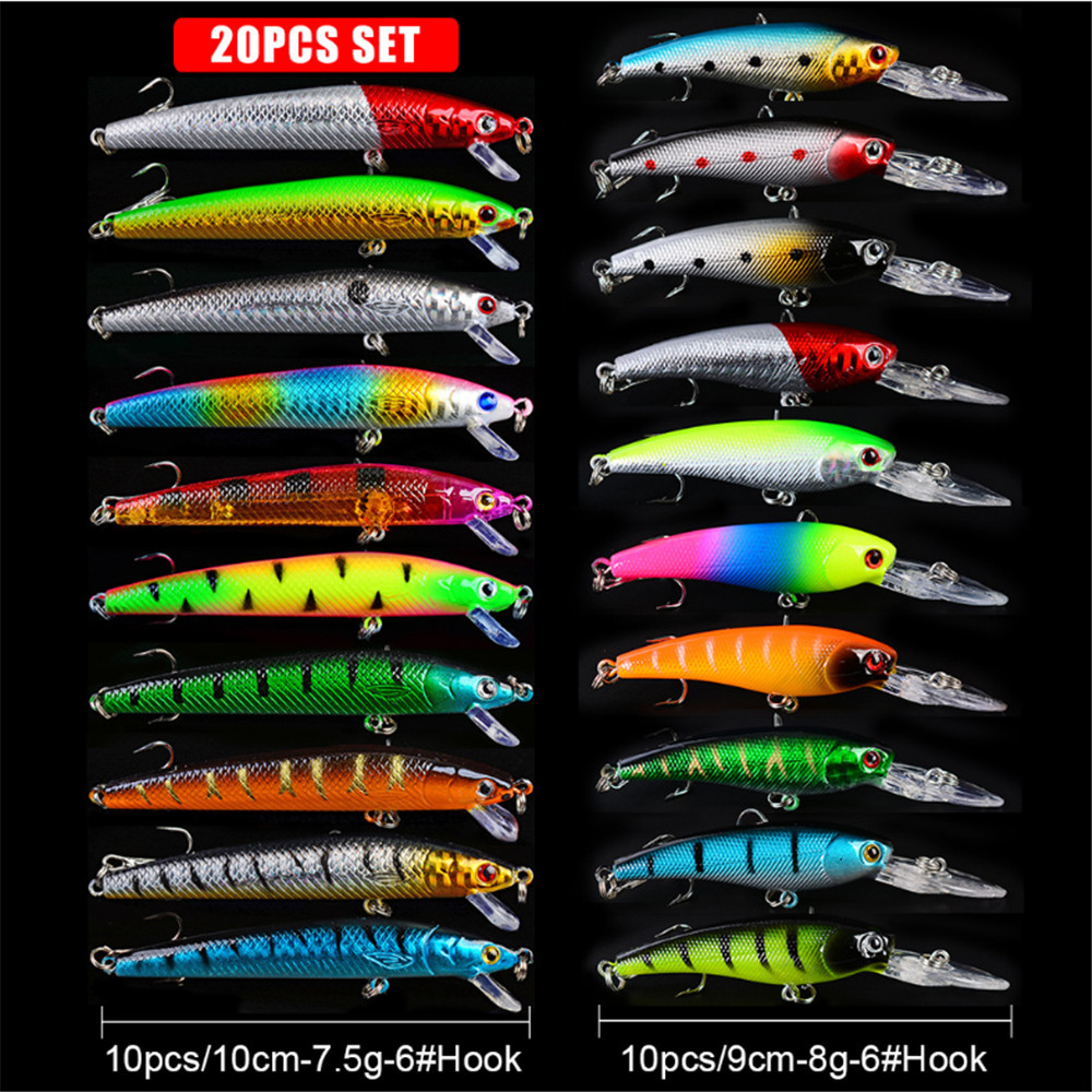20 개/몫 미노우 낚시 미끼 세트베이스 신선한 바닷물 - Fishing Lure Topwater 리뷰 및 가격