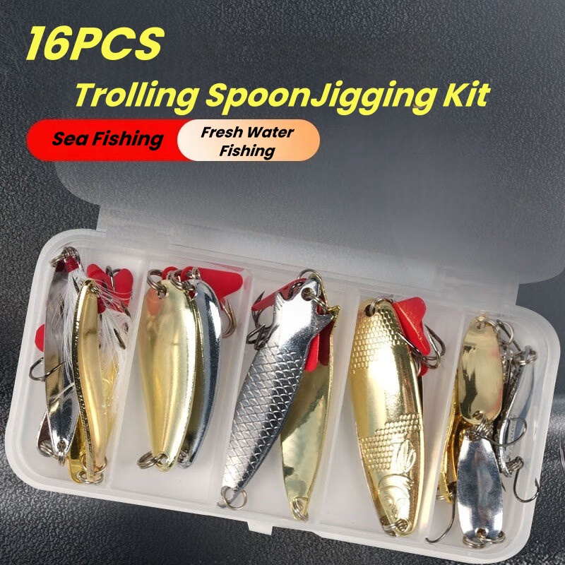 낚시 루어 키트 16종 세트 트롤링 지깅 루어 금속 스 - Fishing Lure Spoon 리뷰 및 가격